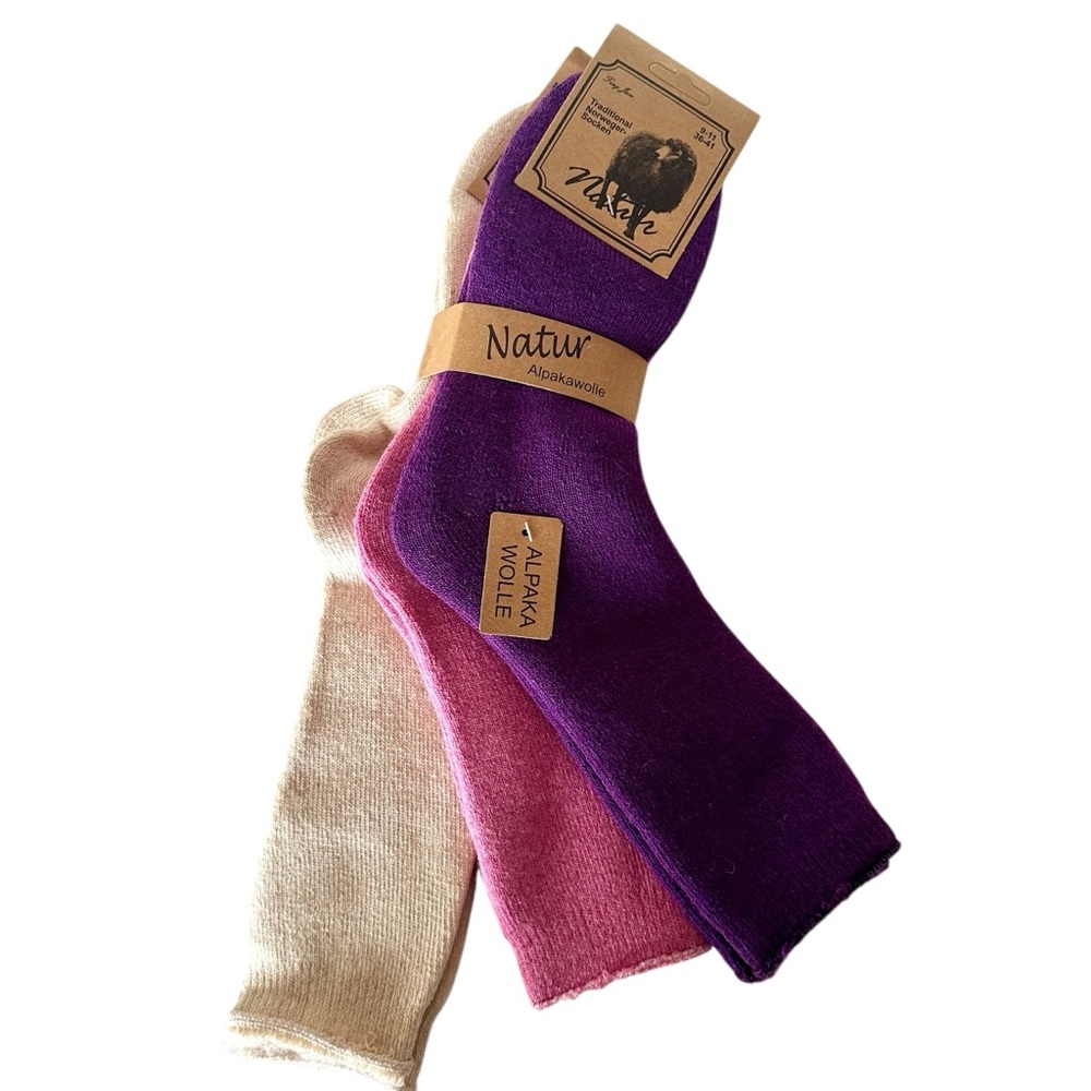 Natur Alpakawoole Traditional Norwegian Socks Set of 3 Brand New with Tags